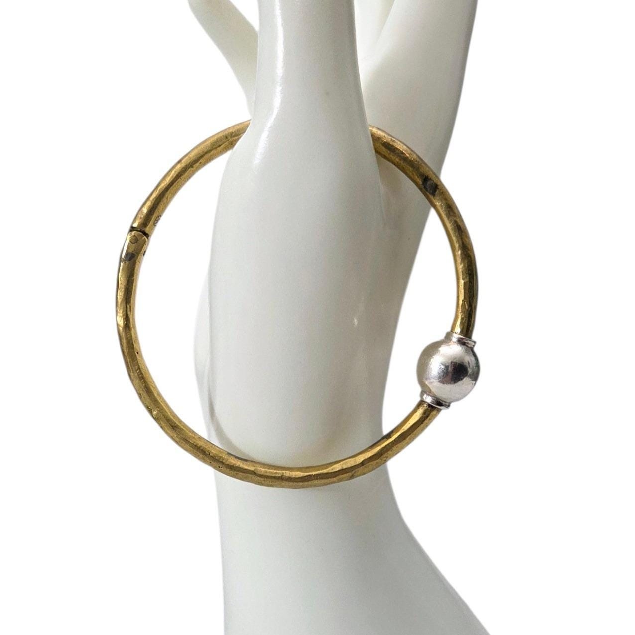 Waxing Poetic Wp Monogram Hammered Brass Sterling Silver Hinged Bangle Bracelet 120$